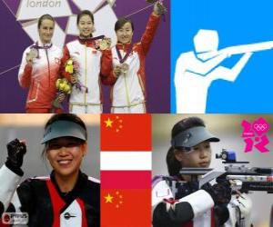yapboz Podyum Atıcılık, Kadınlar 10 m air rifle, Yi Siling (Çin), kolay Bogacka (Polonya) ve Yu Dan (Çin)